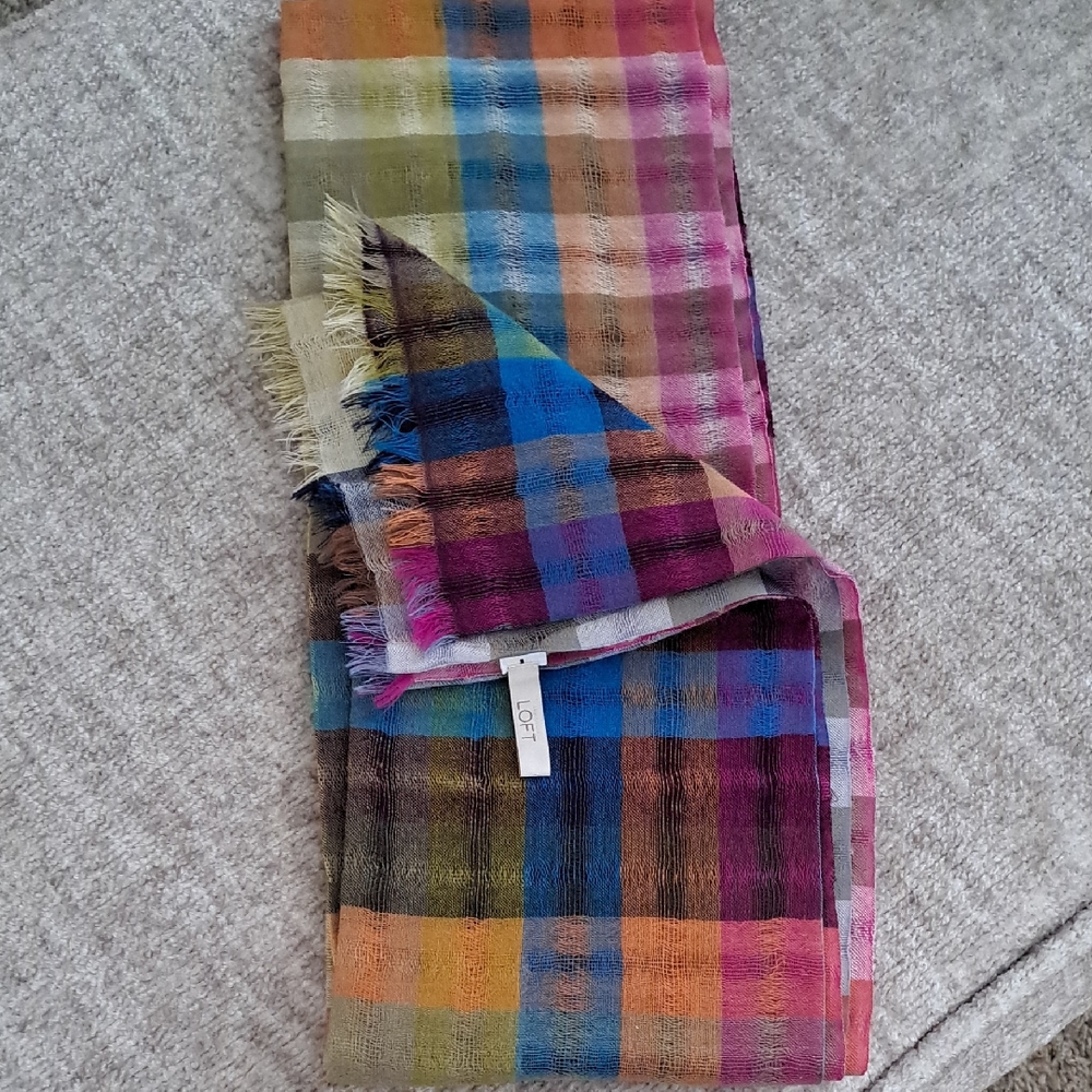 LOFT Colorful Checkered Scarf Lightweight Accessory